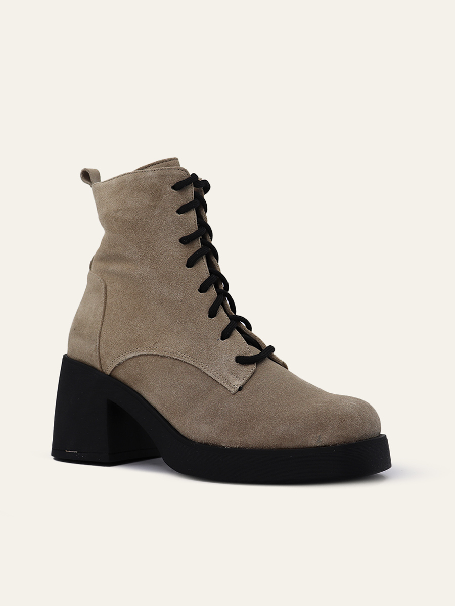 VELVET LACE-UP BLOCK BOOTS