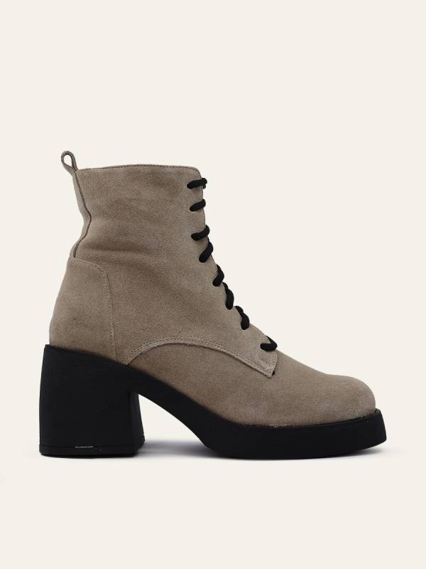 VELVET LACE-UP BLOCK BOOTS