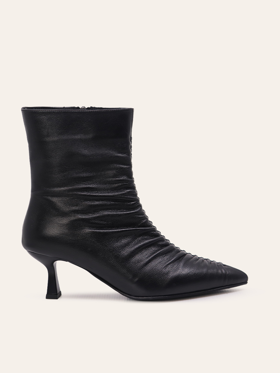 RUCHED KITTEN HEEL BOOTS