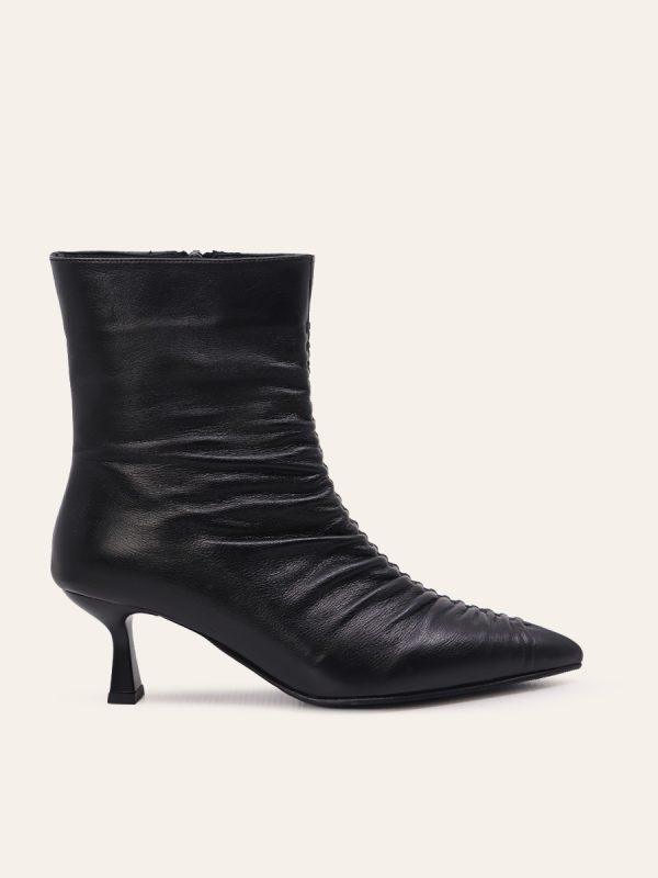 RUCHED KITTEN HEEL BOOTS — 1